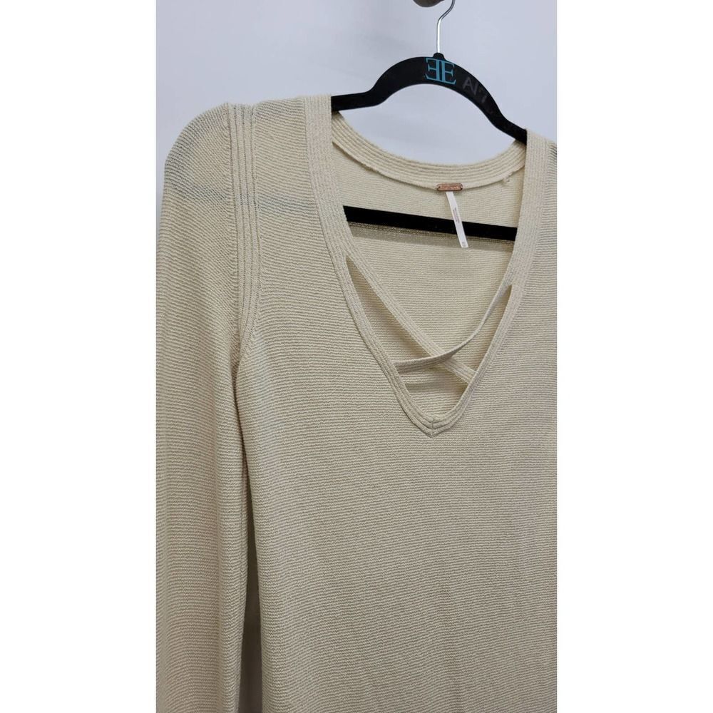 Free People  Cross Strap V Neck Sweater Beige - Picture 3 of 6